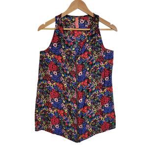 Vintage Eight‎ Sixty Silk Ditzy Floral Top Zipper Summer Vacation Bloomcore Sz S